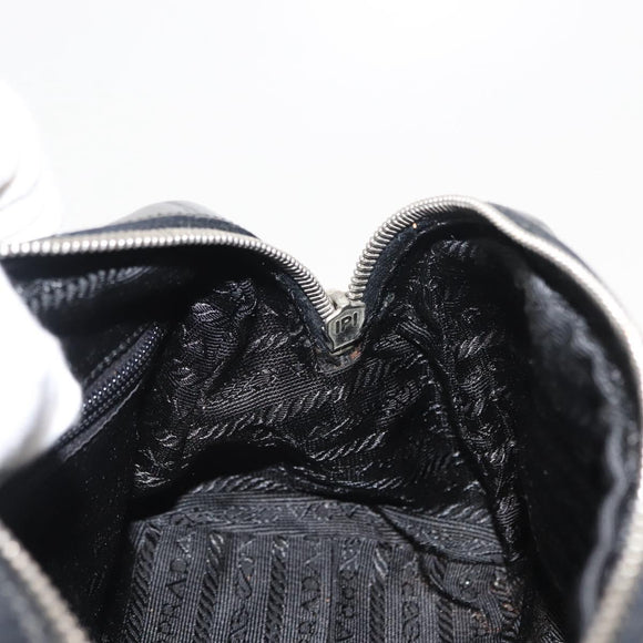 PRADA Hand Bag Nylon Leather Black Silver Auth 149582