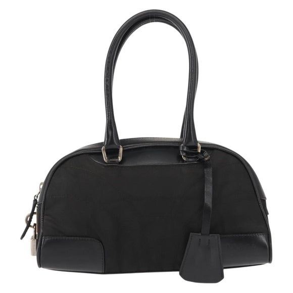 PRADA Hand Bag Nylon Leather Black Silver Auth 149582