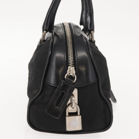 PRADA Hand Bag Nylon Leather Black Silver Auth 149582