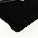 CHANEL Chain COCO Mark Camelia Shoulder Bag Velor Black Silver CC Auth 149585V-15