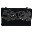 CHANEL Chain COCO Mark Camelia Shoulder Bag Velor Black Silver CC Auth 149585V-13