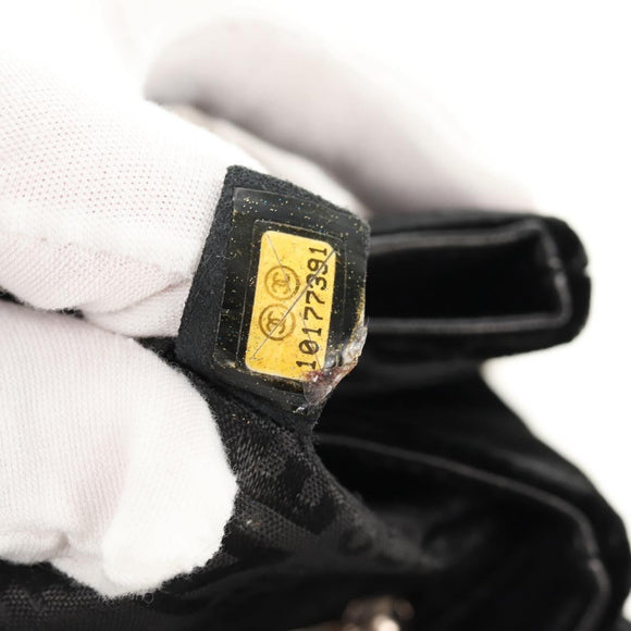 CHANEL Chain COCO Mark Camelia Shoulder Bag Velor Black Silver CC Auth 149585V