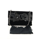 CHANEL Chain COCO Mark Camelia Shoulder Bag Velor Black Silver CC Auth 149585V-12