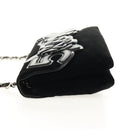 CHANEL Chain COCO Mark Camelia Shoulder Bag Velor Black Silver CC Auth 149585V-3