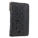 CHANEL Cambon Line Organizer Long Wallet Leather Black Silver CC Auth 149586-1