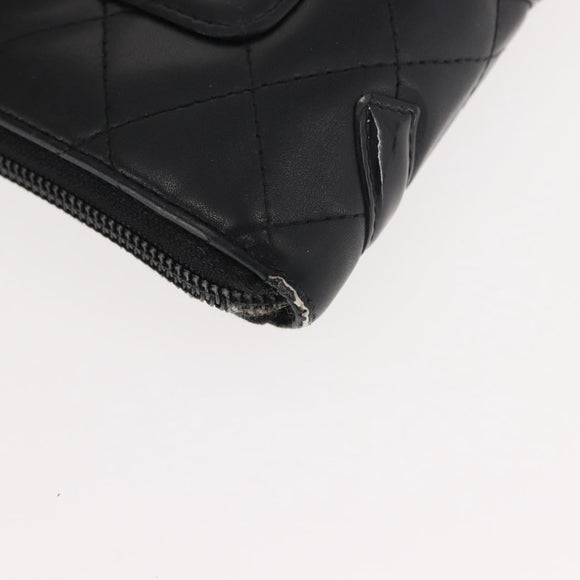 CHANEL Cambon Line Organizer Long Wallet Leather Black Silver CC Auth 149586
