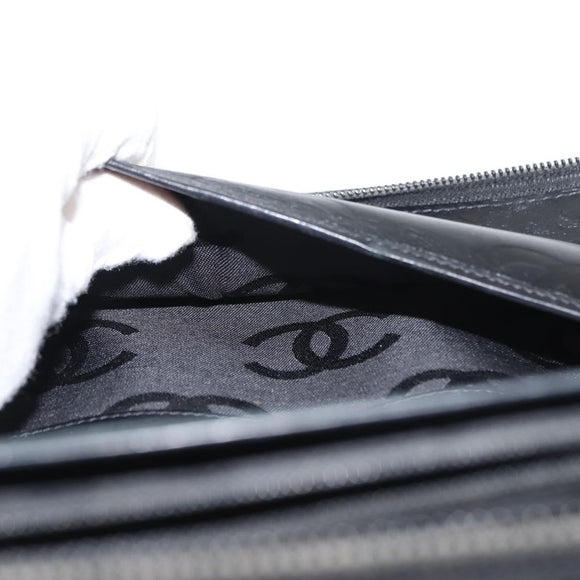 CHANEL Cambon Line Organizer Long Wallet Leather Black Silver CC Auth 149586