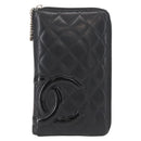 CHANEL Cambon Line Organizer Long Wallet Leather Black Silver CC Auth 149586-13