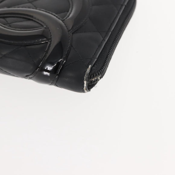 CHANEL Cambon Line Organizer Long Wallet Leather Black Silver CC Auth 149586