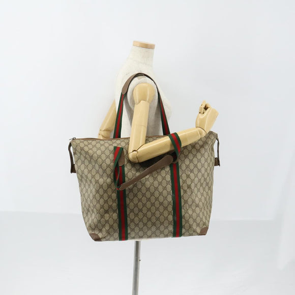 GUCCI GG Supreme Web Sherry Line Bag PVC Beige Red Green 89 19 012 Auth 149602