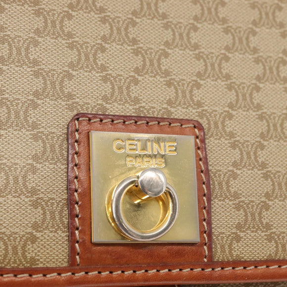 CELINE Macadam Canvas Shoulder Bag PVC Beige Gold Auth 149611