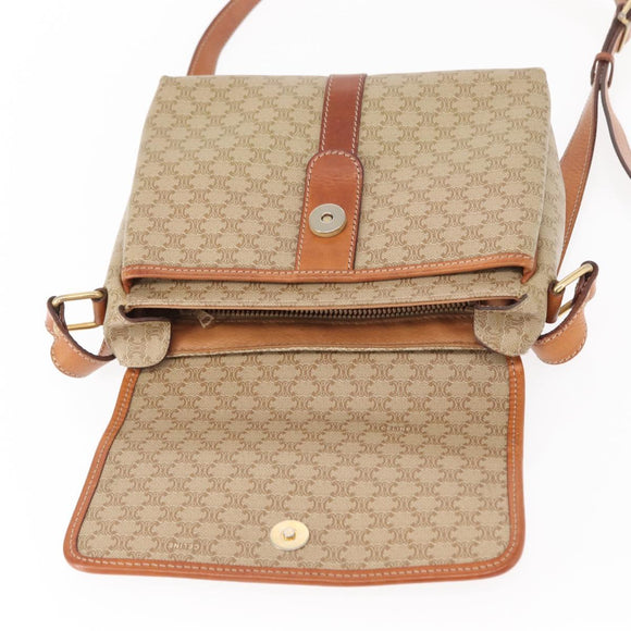 CELINE Macadam Canvas Shoulder Bag PVC Beige Gold Auth 149611