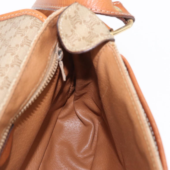 CELINE Macadam Canvas Shoulder Bag PVC Beige Gold Auth 149611