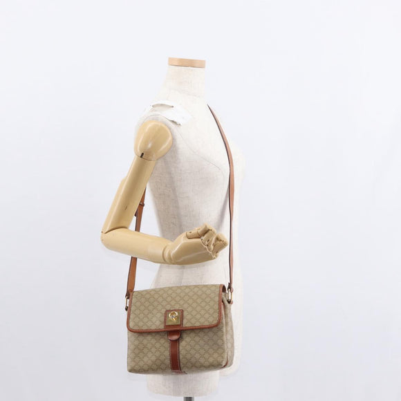 CELINE Macadam Canvas Shoulder Bag PVC Beige Gold Auth 149611