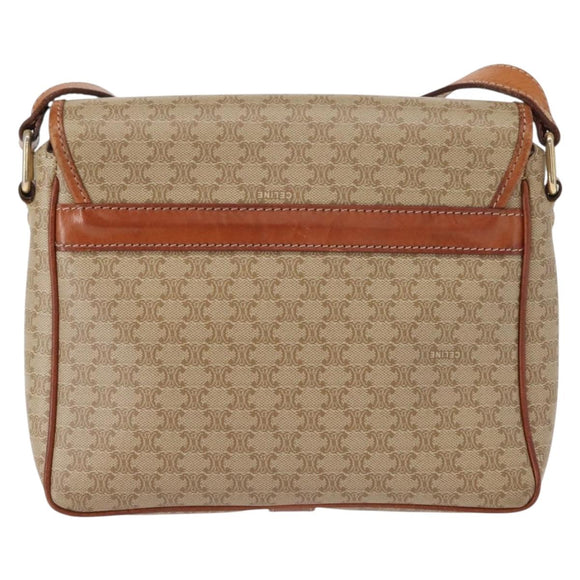 CELINE Macadam Canvas Shoulder Bag PVC Beige Gold Auth 149611