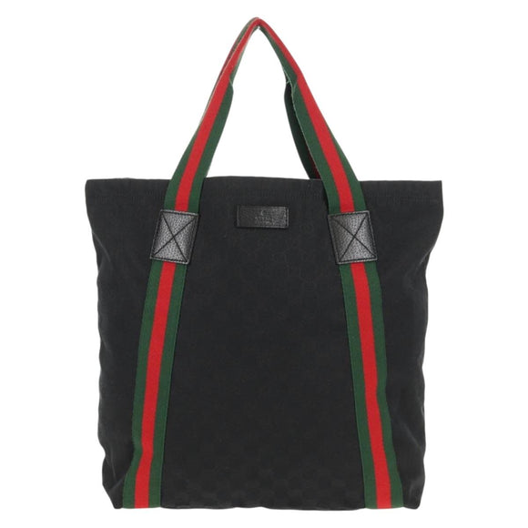 GUCCI GG Canvas Web Sherry Line Tote Bag Black 189669 Auth 149612V