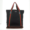 GUCCI GG Canvas Web Sherry Line Tote Bag Black 189669 Auth 149612V-12
