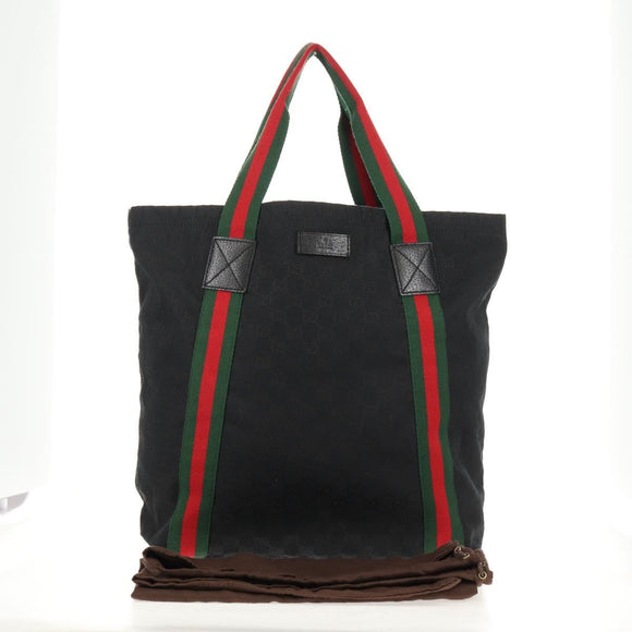 GUCCI GG Canvas Web Sherry Line Tote Bag Black 189669 Auth 149612V