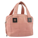 CHANEL Choco Bar COCO Mark Hand Bag Caviar Skin Pink Silver CC Auth 149620-1