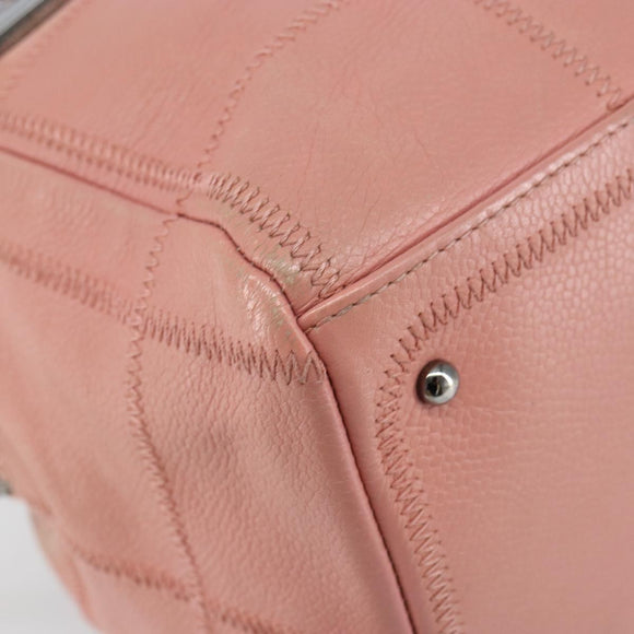 CHANEL Choco Bar COCO Mark Hand Bag Caviar Skin Pink Silver CC Auth 149620