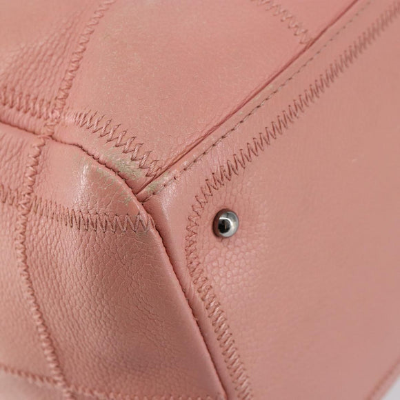 CHANEL Choco Bar COCO Mark Hand Bag Caviar Skin Pink Silver CC Auth 149620