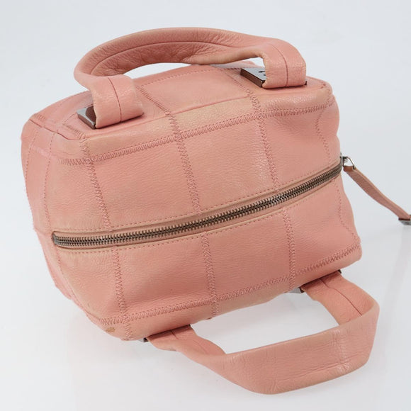 CHANEL Choco Bar COCO Mark Hand Bag Caviar Skin Pink Silver CC Auth 149620