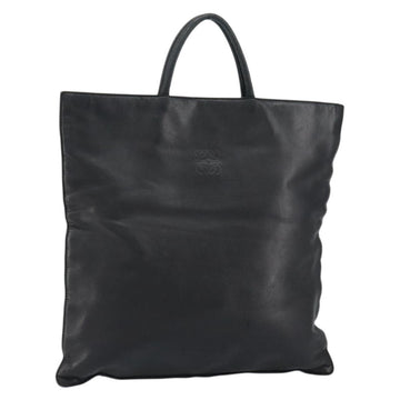 LOEWE Anagram Hand Bag Leather Black Gold Auth 149623