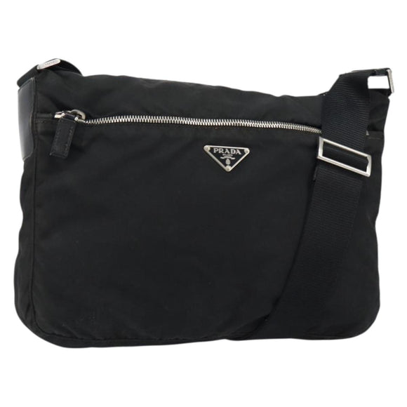 PRADA Shoulder Bag Nylon Black Silver Auth 149624