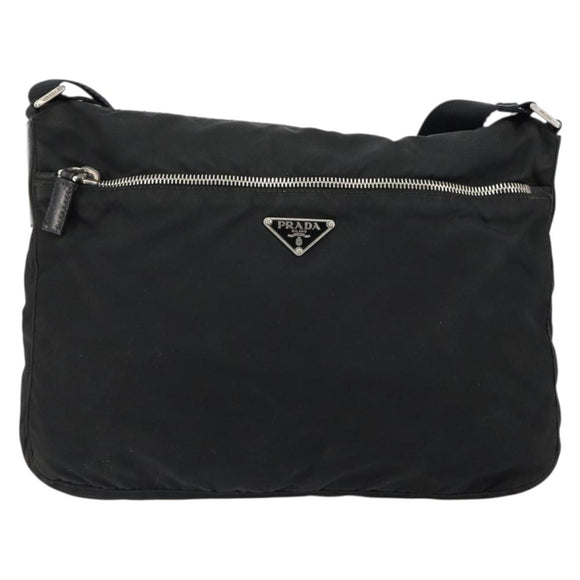 PRADA Shoulder Bag Nylon Black Silver Auth 149624