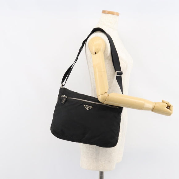 PRADA Shoulder Bag Nylon Black Silver Auth 149624