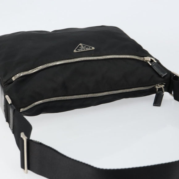 PRADA Shoulder Bag Nylon Black Silver Auth 149624