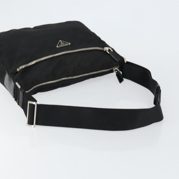 PRADA Shoulder Bag Nylon Black Silver Auth 149624