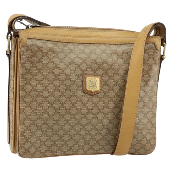 CELINE Macadam Canvas Shoulder Bag PVC Beige Gold Auth 149632