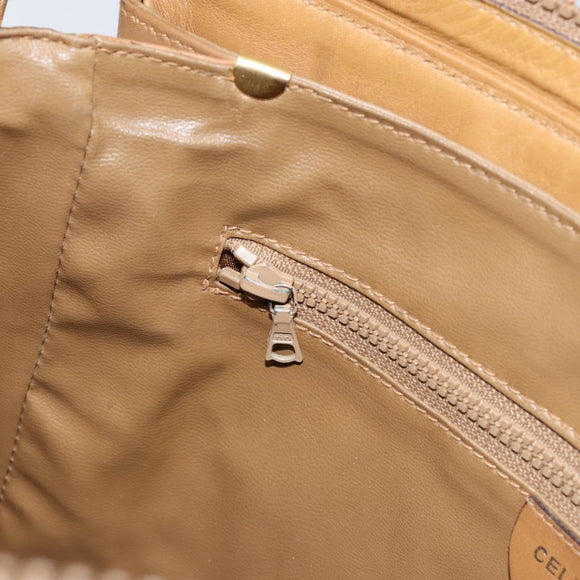 CELINE Macadam Canvas Shoulder Bag PVC Beige Gold Auth 149632