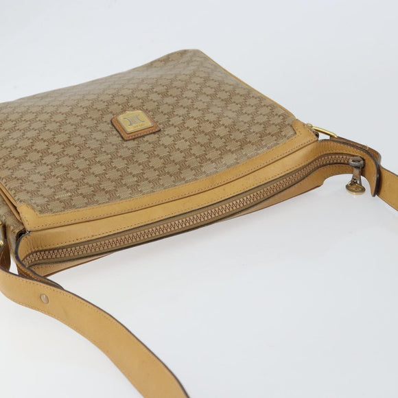 CELINE Macadam Canvas Shoulder Bag PVC Beige Gold Auth 149632