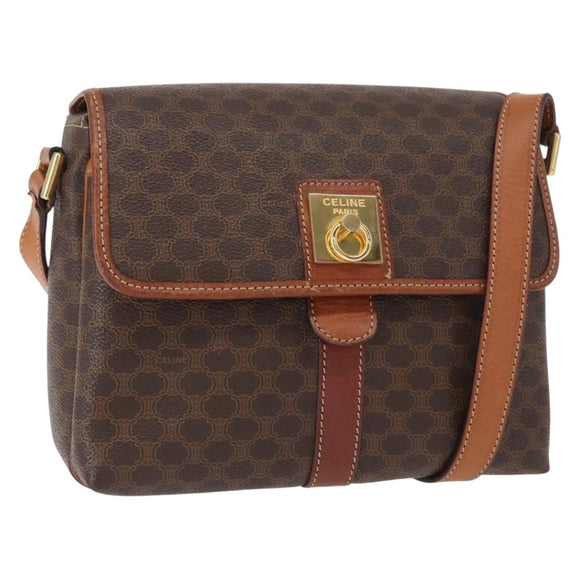 CELINE Macadam Canvas Shoulder Bag PVC Leather Brown Gold Auth 149636