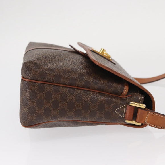 CELINE Macadam Canvas Shoulder Bag PVC Leather Brown Gold Auth 149636