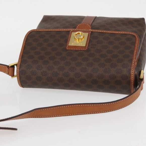 CELINE Macadam Canvas Shoulder Bag PVC Leather Brown Gold Auth 149636