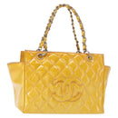 CHANEL Matelasse COCO Mark Chain Bag Patent leather Yellow Silver CC Auth 149641-1