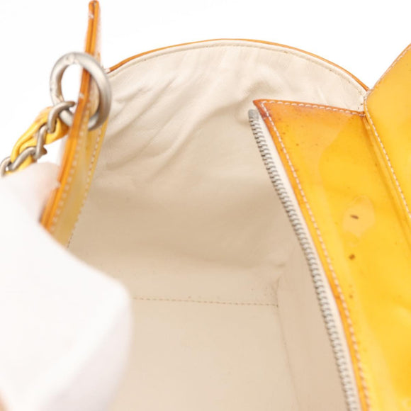 CHANEL Matelasse COCO Mark Chain Bag Patent leather Yellow Silver CC Auth 149641