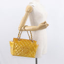 CHANEL Matelasse COCO Mark Chain Bag Patent leather Yellow Silver CC Auth 149641-22