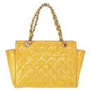 CHANEL Matelasse COCO Mark Chain Bag Patent leather Yellow Silver CC Auth 149641-2