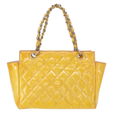 CHANEL Matelasse COCO Mark Chain Bag Patent leather Yellow Silver CC Auth 149641 - 0