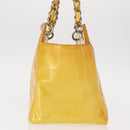 CHANEL Matelasse COCO Mark Chain Bag Patent leather Yellow Silver CC Auth 149641-3