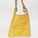 CHANEL Matelasse COCO Mark Chain Bag Patent leather Yellow Silver CC Auth 149641-4
