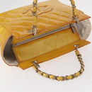 CHANEL Matelasse COCO Mark Chain Bag Patent leather Yellow Silver CC Auth 149641-7