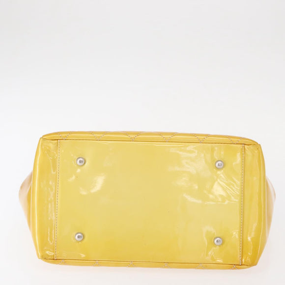 CHANEL Matelasse COCO Mark Chain Bag Patent leather Yellow Silver CC Auth 149641