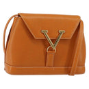 VALENTINO Shoulder Bag Leather Brown Gold Auth 149643-1