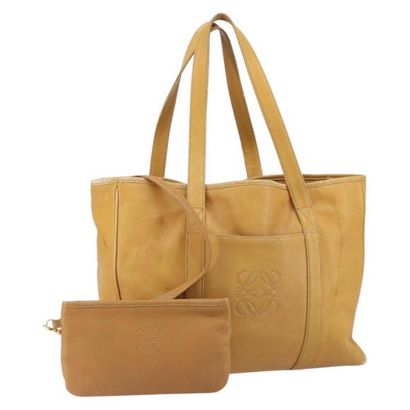 LOEWE Anagram Tote Bag Leather Beige Gold Auth 149645