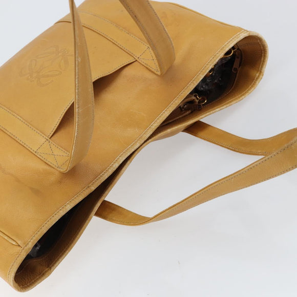 LOEWE Anagram Tote Bag Leather Beige Gold Auth 149645